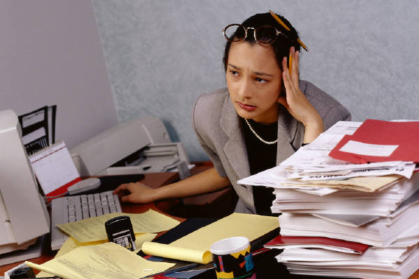 Woman stressed while studying